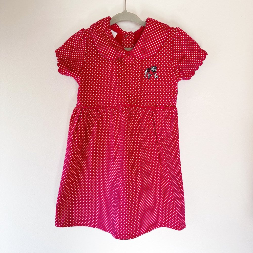 Two Feet Ahead Little Girls GA Bulldog Polka Dot Dress | 2T